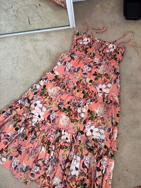 INC International Concepts Coral Floral Tiered Maxi Dress